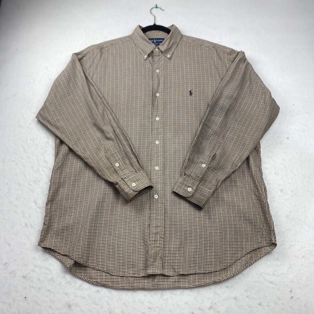 Vintage Ralph Lauren Blake Mens Large Brown Check Long Sleeve Button Down Shirt - Picture 1 of 15